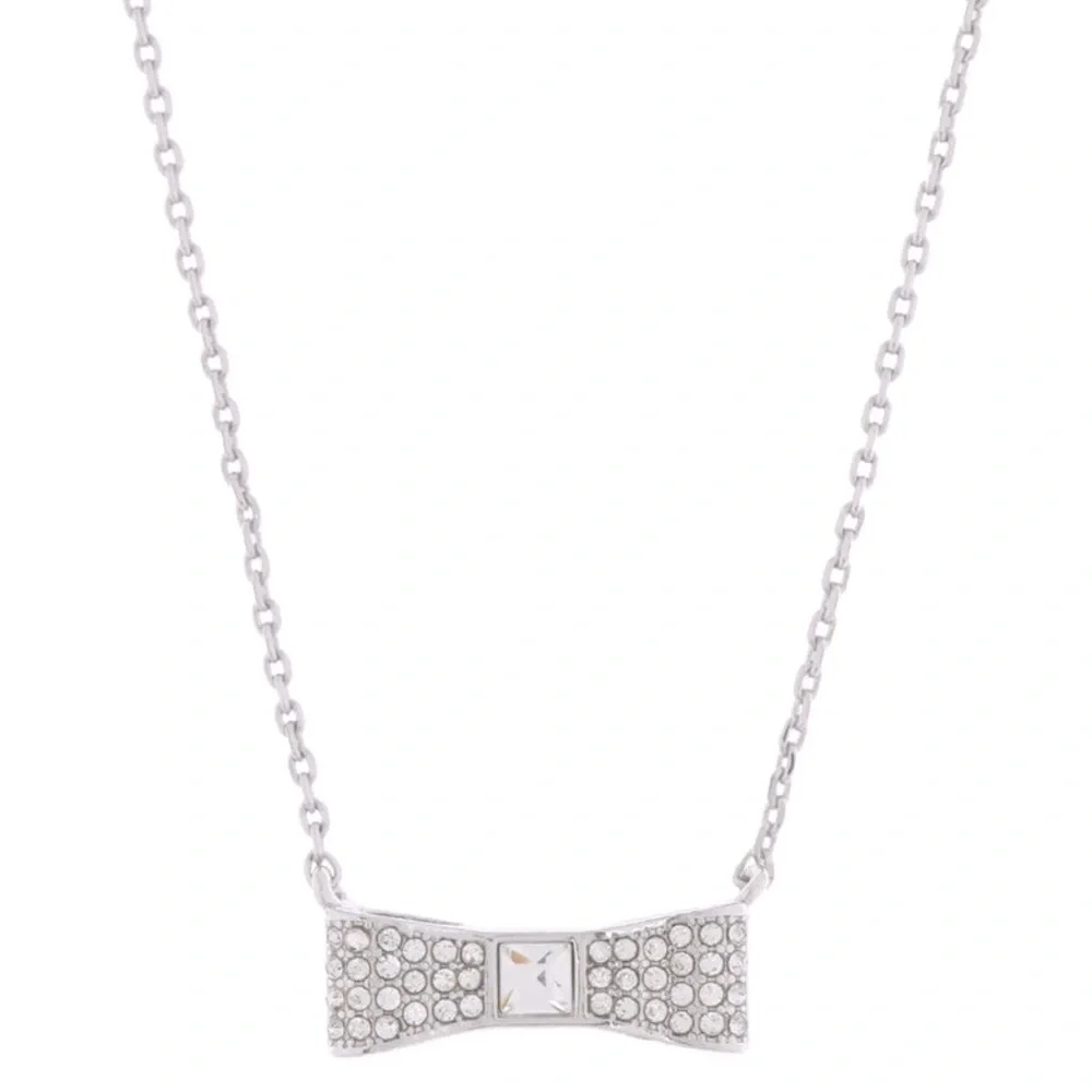 Kate Spade NY Jewelry Silver Rhinestone Bow Choker Necklace 16”-19”